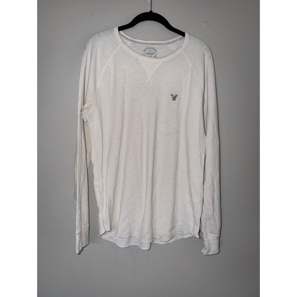 American Eagle Mens Cream White Waffle Knit Thermal Long Sleeve Shirt Large